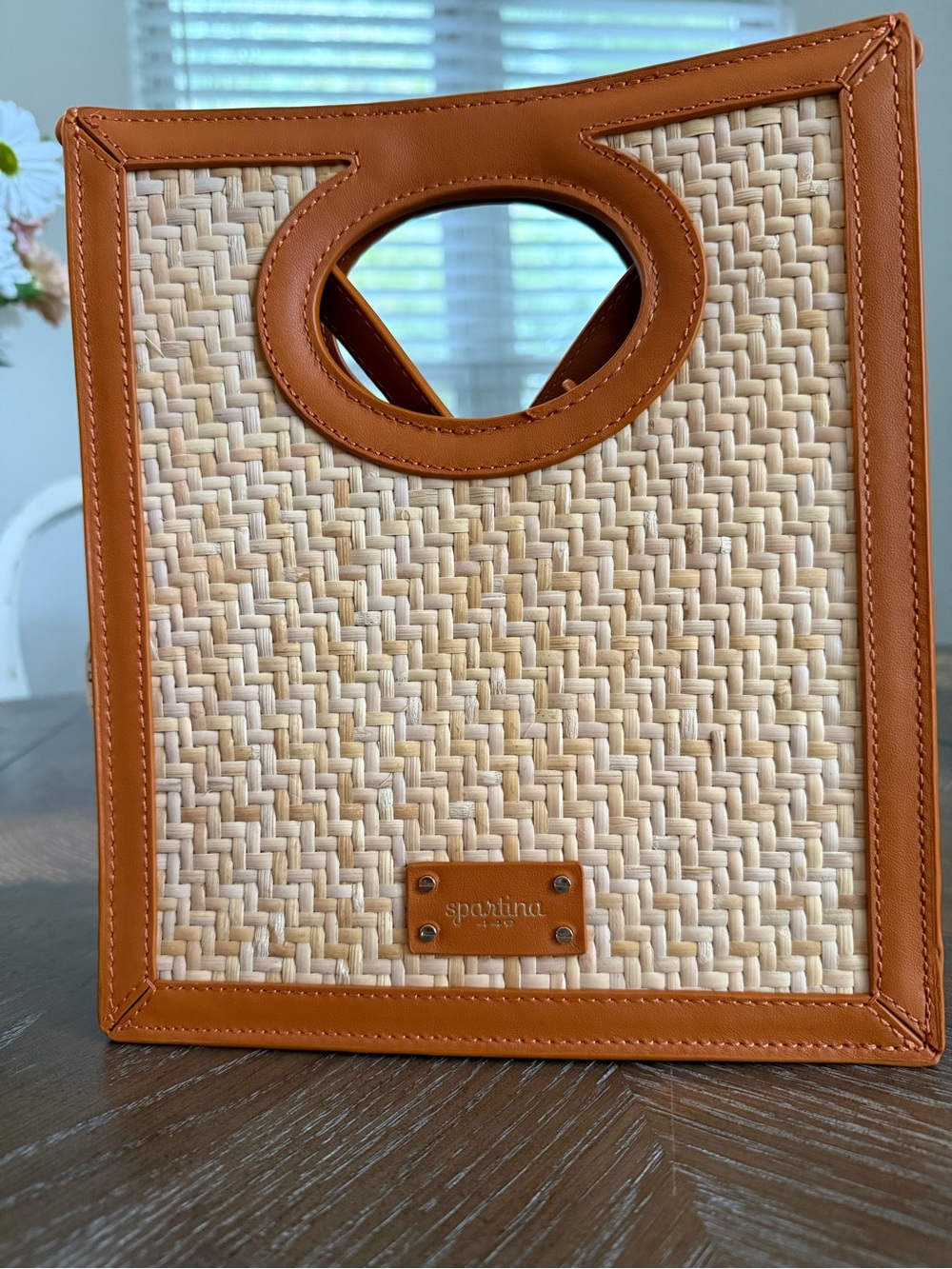 Spartina 449 Cream Woven Straw Tote with Tan Trim